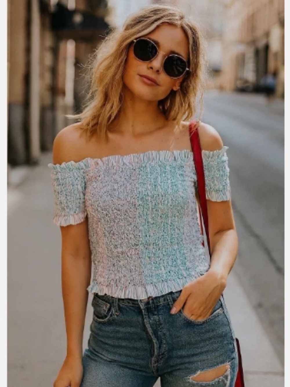Petersyn 'Kinsley' Smocked Pastel Off Shoulder Top - Size Small - NWOT